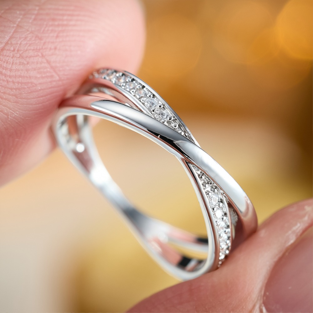 Silvery Cross Twist Ring, Minimalist Stackable Design